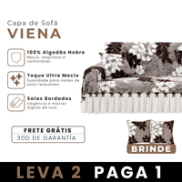 [LEVE 2 PAGUE 1] Capa de Sofá Viena em 100% Algodão e Saias Bordadas + 2 Almofadas Inclusas