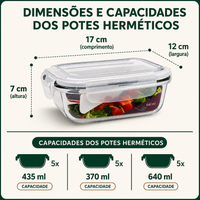 Kit com 15 Frascos Herméticos de Vidro + 10 Copos de Vidro Aruba [ÚLTIMAS UNIDADES EM ESTOQUE!]